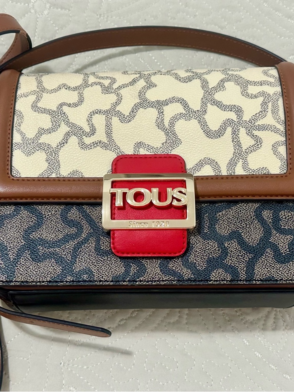 TOUS Multicolor Signature Pattern Leather Crossbody with Red Logo Accent